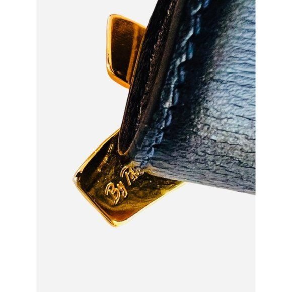 Paloma Picasso XXX Gold Buckle Navy Blue Belt 18 kt Gold Plated Over Metal L/80 - Picture 9 of 10